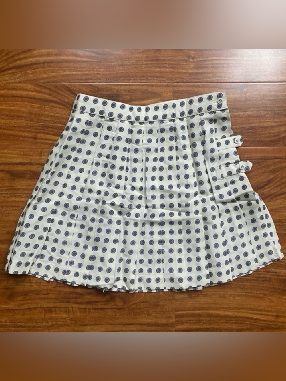 Vintage Prince Sportswear Women Cream Gray Pleated Wrap Mini Skirt Size 4 Preppy